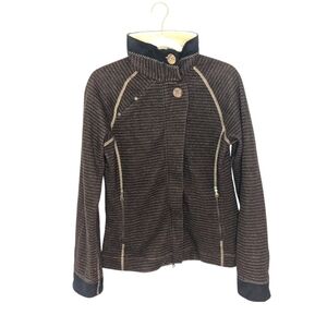 prAna Women's brown Wool Knit Hooded Fitted Zippered Plush-Lined Jacket Large